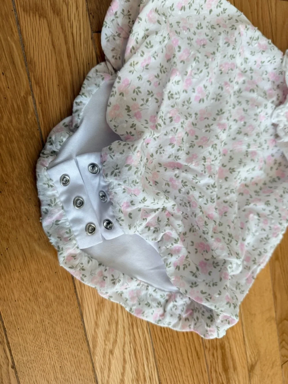Baby Essentials Pink & White Floral Ruffled Collar One-Piece Bubble Romper